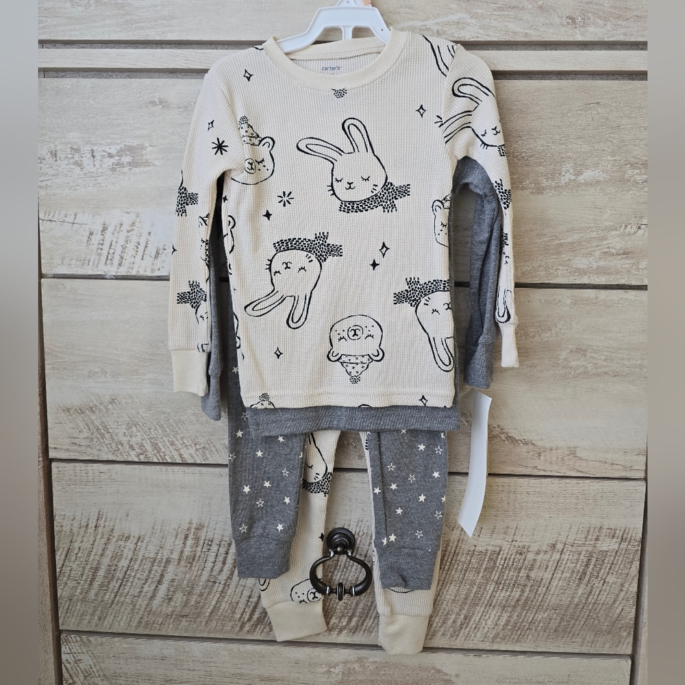NWT Carter's Cream and Gray Bunny Pajama Sets